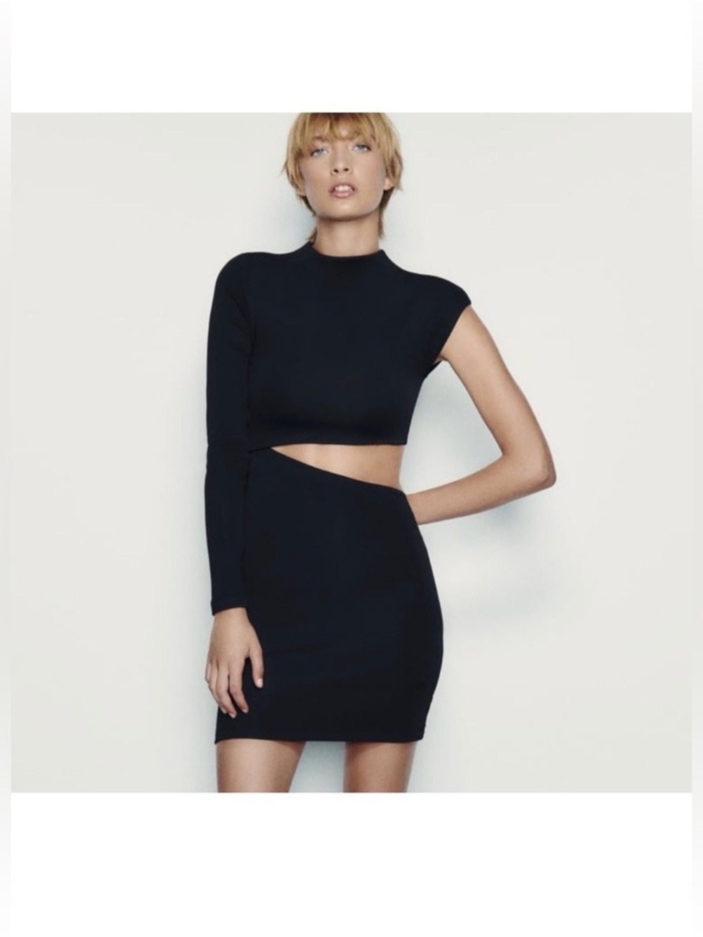 Zara Black Asymmetrical Cutout Mini Dress